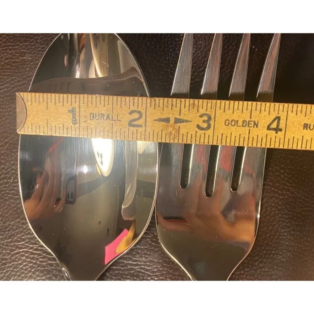 Lenox Summerville Serving Fork Spoon Set 18/10 Stainless Steel Glossy Utensils